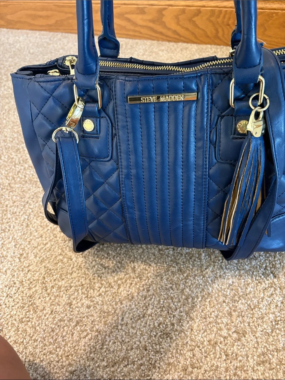 Steve Madden Classic Navy Quilted Satchel Tote